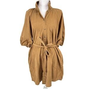 Velvet by Graham & Spencer Kady Dress S Latte Corduroy Belted Shirt Dress NWT